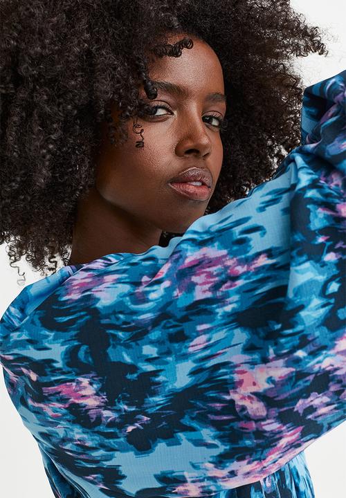 H&M - Balloon-sleeved crêpe dress - blue/patterned