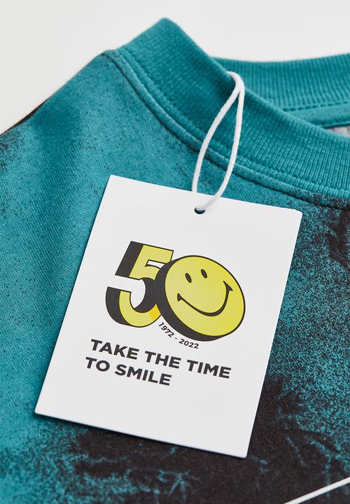 H&M - Oversized printed T-shirt - dark turquoise/smileyworld®