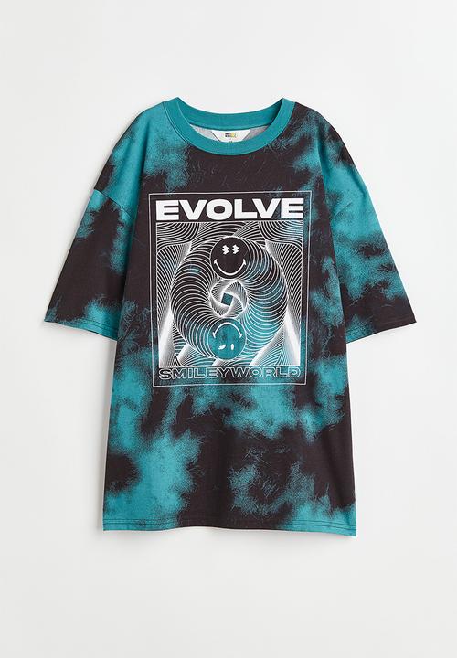 H&M - Oversized printed T-shirt - dark turquoise/smileyworld®
