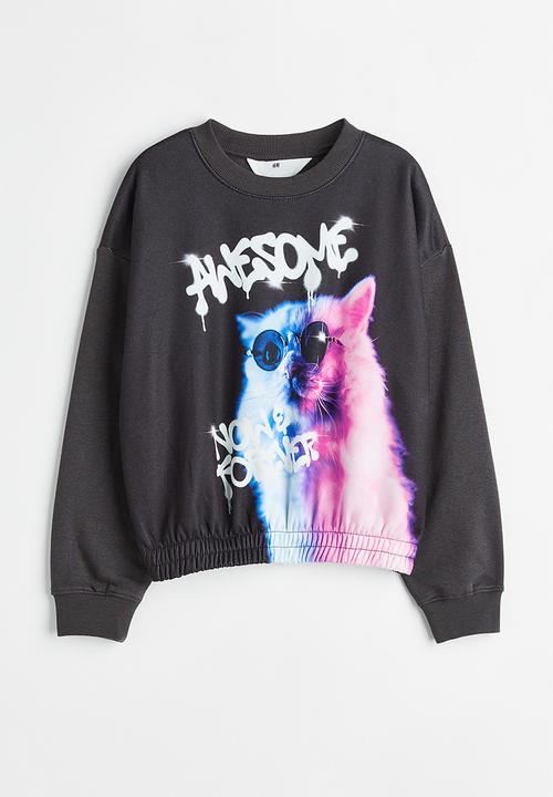 H&M - Printed sweatshirt - dark grey/cat