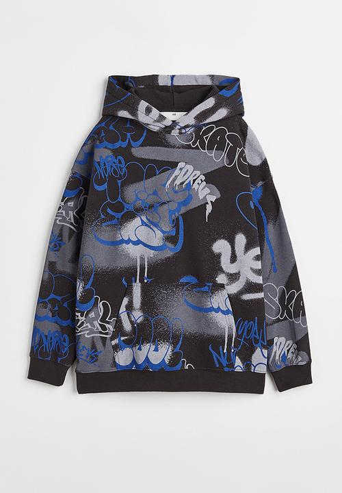 H&M - Oversized hoodie - dark grey/graffiti