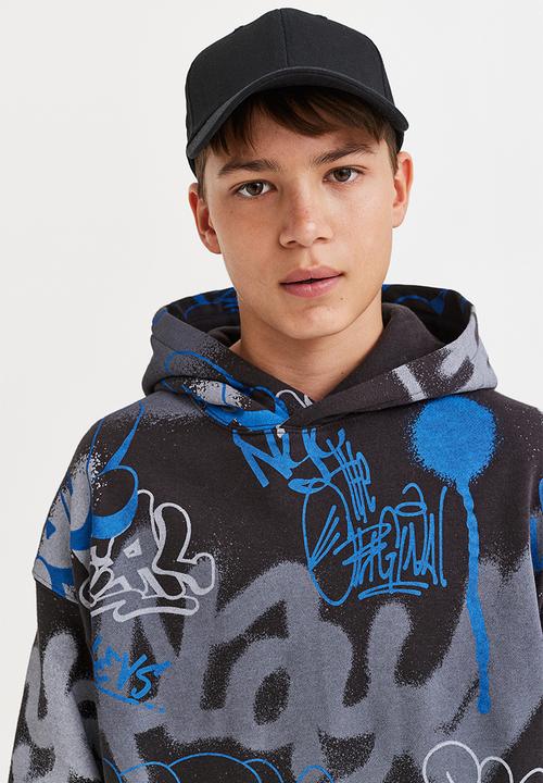 H&M - Oversized hoodie - dark grey/graffiti