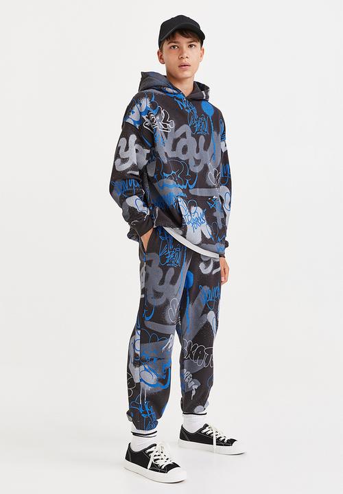 H&M - Oversized hoodie - dark grey/graffiti
