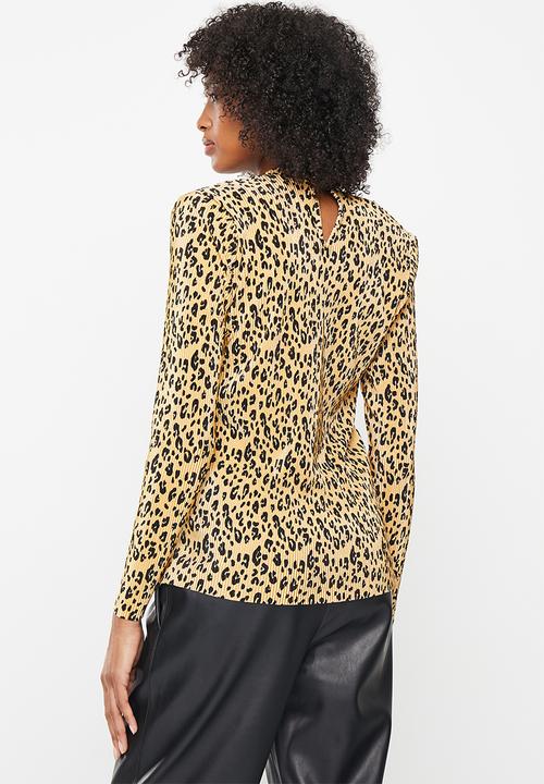 Me&B - Jaguar plisse print top - brown