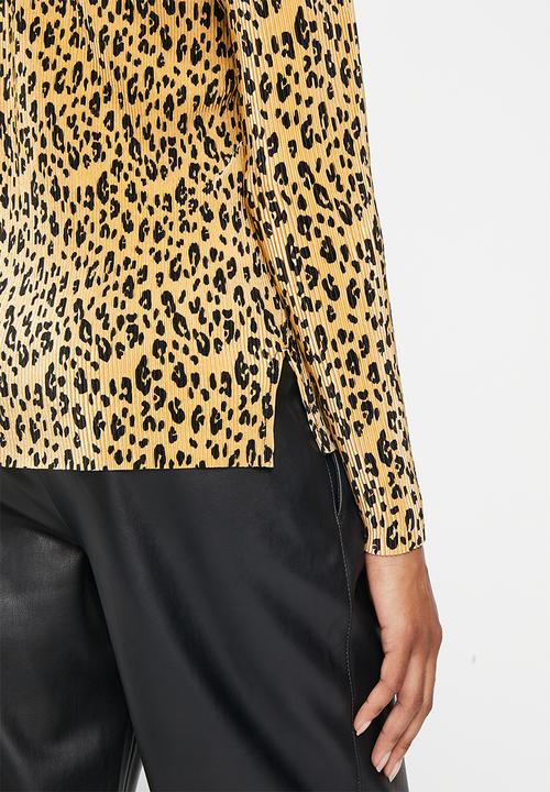 Me&B - Jaguar plisse print top - brown