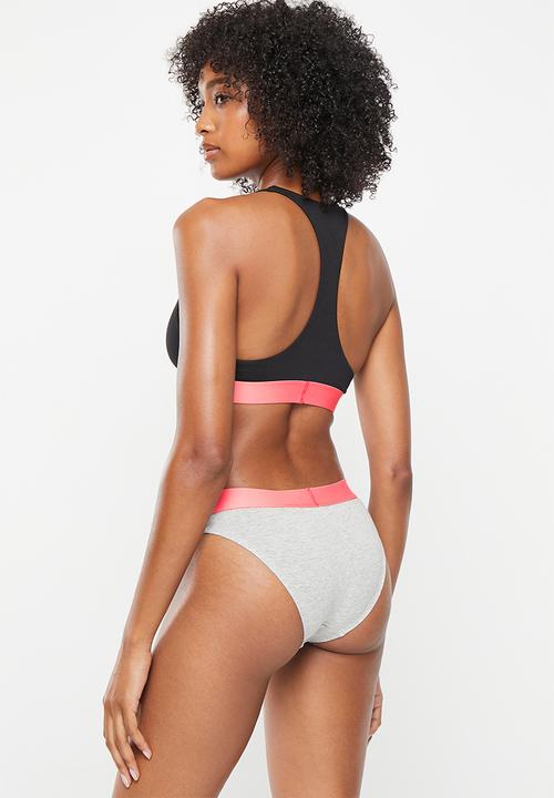 Superdry. - Large logo bikini brief - grey marl/fluro coral