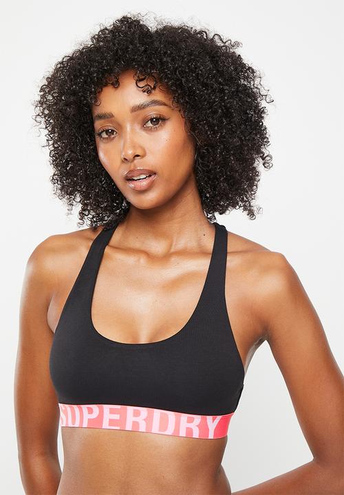 Superdry. - Large logo crop bralette - black/fluro coral