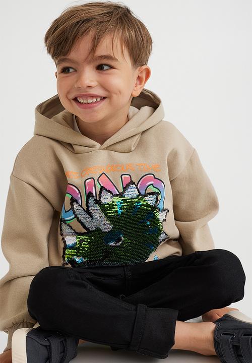 H&M - Reversible sequin-motif hoodie - beige/dinosaur