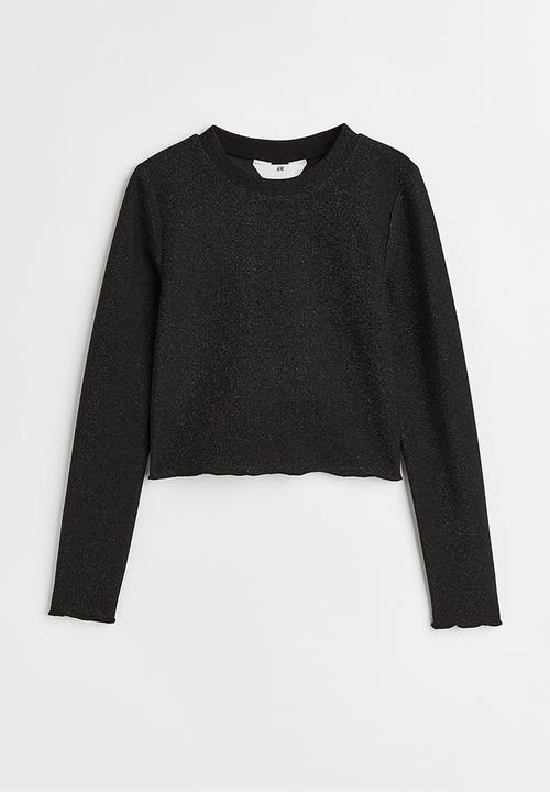 H&M - Ribbed cotton jersey cropped top - black