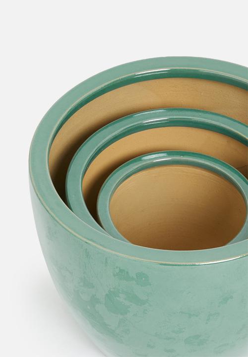Sixth Floor - Ceramic pot set of 3 - blue
