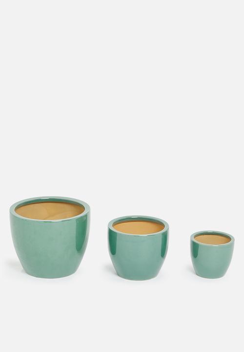 Sixth Floor - Ceramic pot set of 3 - blue