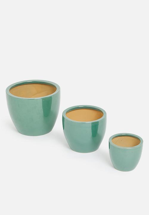 Sixth Floor - Ceramic pot set of 3 - blue