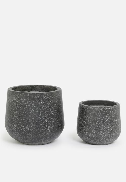 Sixth Floor - Fiber cement pot set of 2 - black terazzo