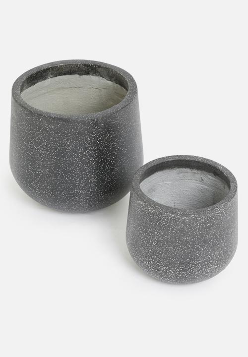Sixth Floor - Fiber cement pot set of 2 - black terazzo
