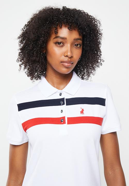 POLO - Wmn colour panel short sleeve golfer - white