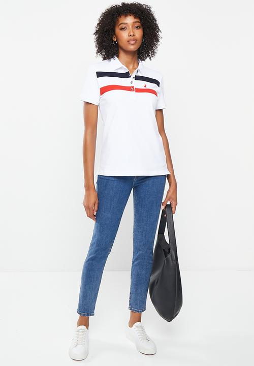 POLO - Wmn colour panel short sleeve golfer - white