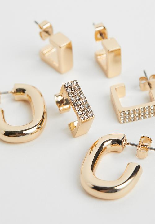 H&M - 3 pairs earrings - gold-coloured