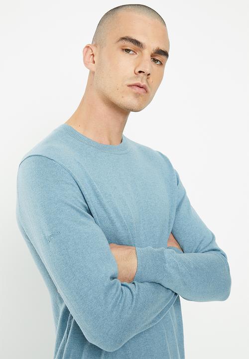 Superdry. - Vintage emb cotton / cashmere crew - shell blue marl