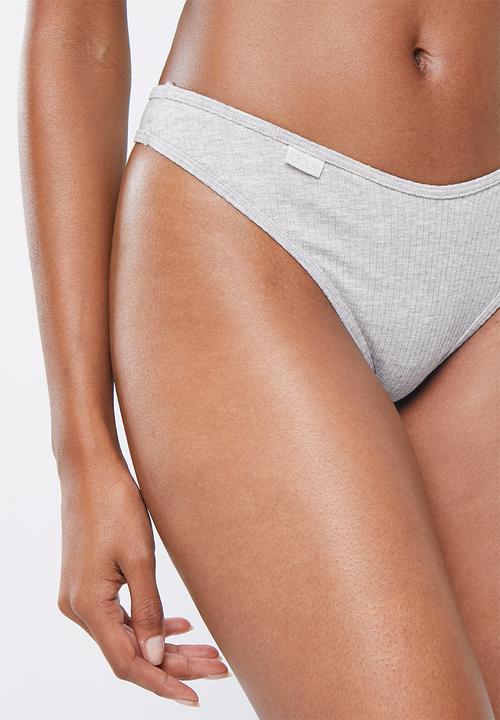 Cotton On - Organic cotton rib g string - mid grey marle