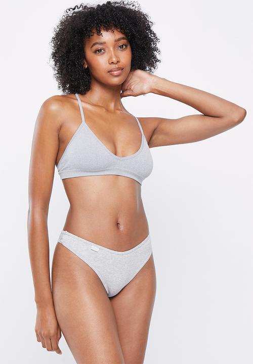 Cotton On - Organic cotton rib g string - mid grey marle
