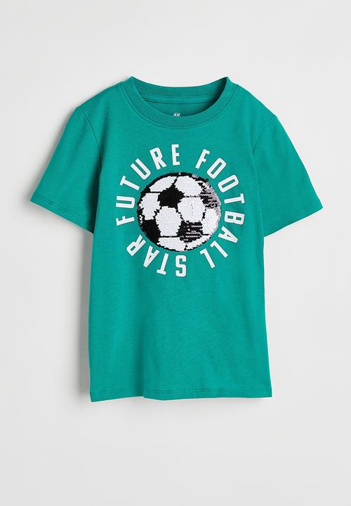 H&M - Interactive-motif T-shirt - turquoise/future football star