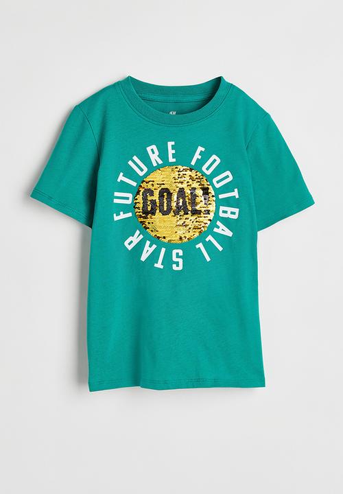 H&M - Interactive-motif T-shirt - turquoise/future football star