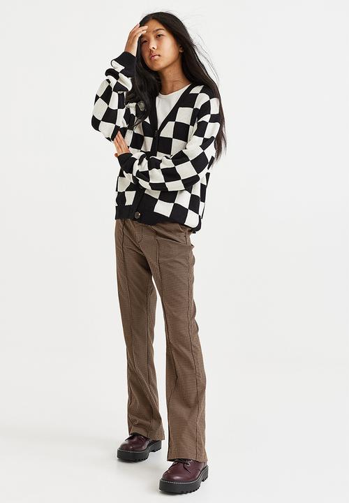 H&M - Flared tailored trousers - brown/checked