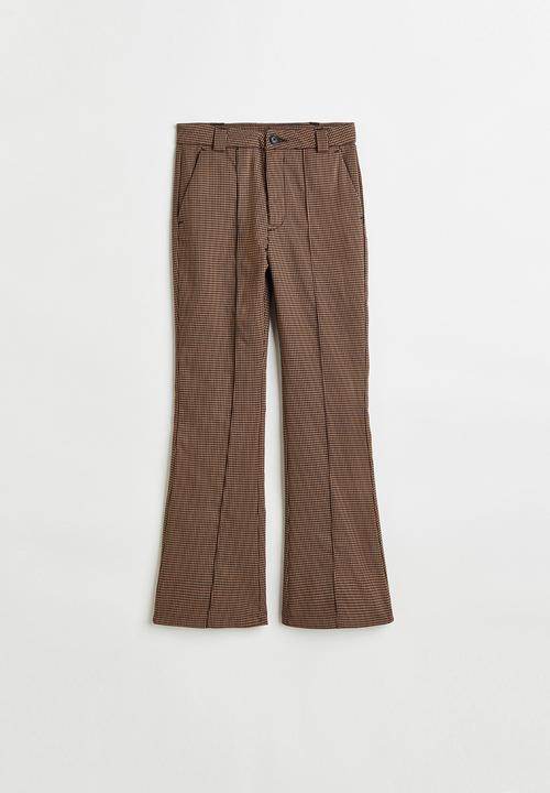H&M - Flared tailored trousers - brown/checked
