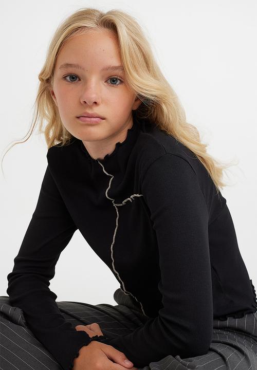 H&M - Long-sleeved ribbed top - black/white