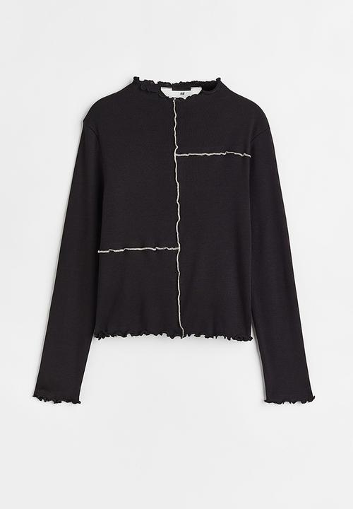 H&M - Long-sleeved ribbed top - black/white
