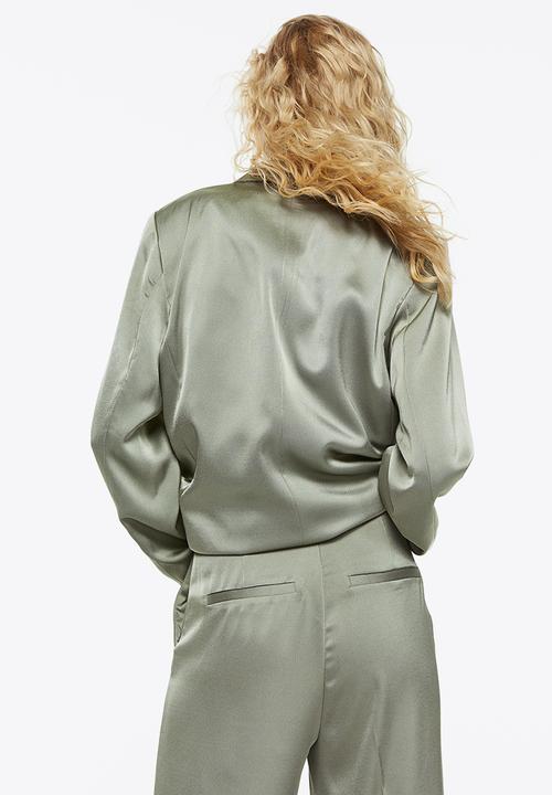 H&M - Satin trousers - light khaki green