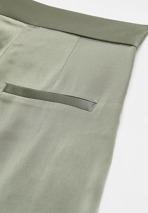 H&M - Satin trousers - light khaki green