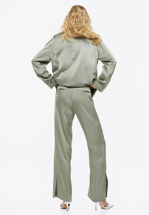 H&M - Satin trousers - light khaki green