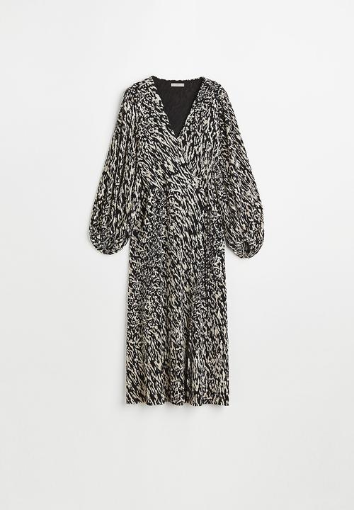 H&M - Pleated wrapover dress - light beige/patterned