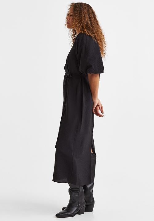 H&M - Balloon-sleeved tie-belt dress - black