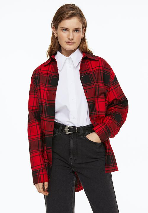H&M - Oversized flannel shirt - red/checked