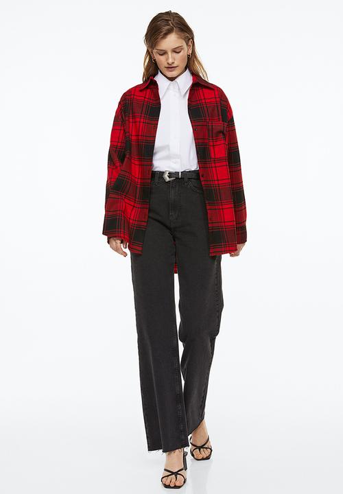 H&M - Oversized flannel shirt - red/checked