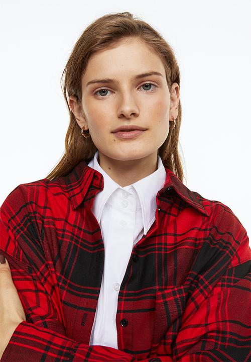 H&M - Oversized flannel shirt - red/checked