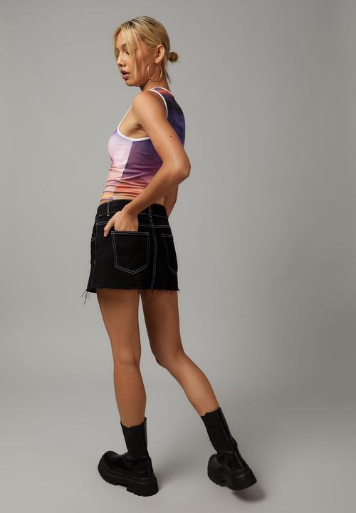 Factorie - Denim micro mini skirt - black/white