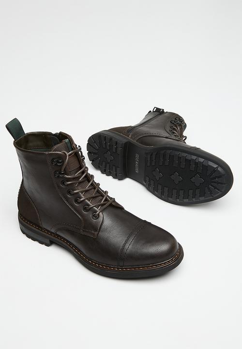 Steve Madden - Elija eco leather/suede lace-up boot - brown