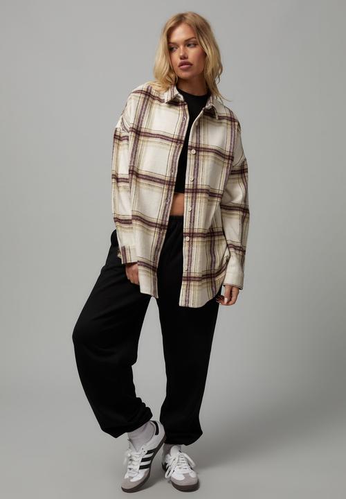Factorie - Oversize long sleeve check shirt - light stone check