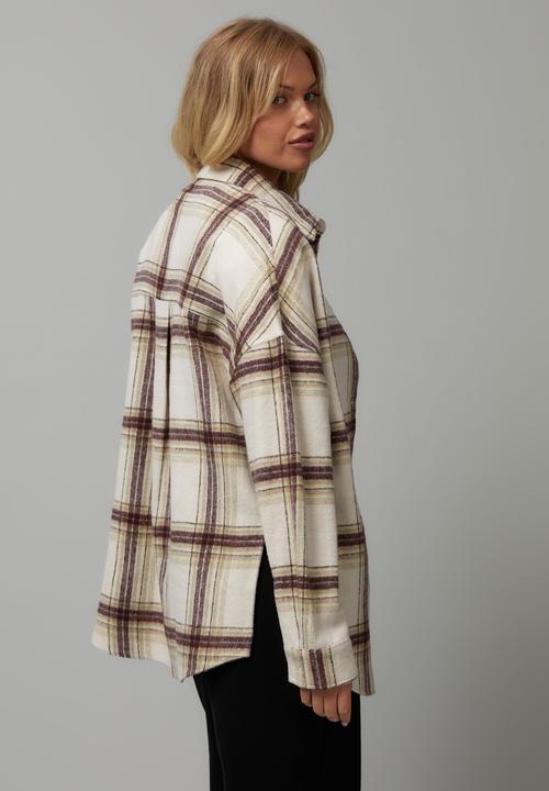 Factorie - Oversize long sleeve check shirt - light stone check