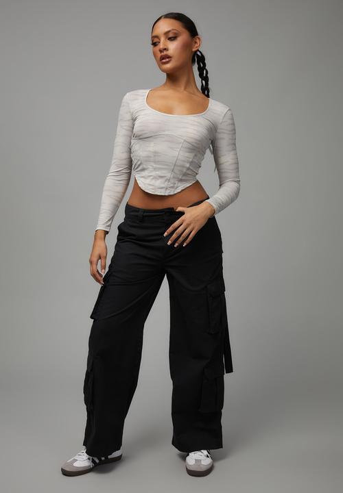 Factorie - Sheer long sleeve corset - zebra stripe/neutral