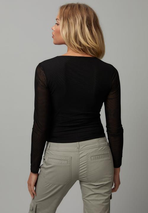 Factorie - Sheer long sleeve mesh corset - black