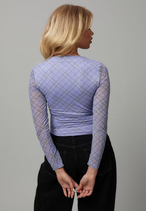 Factorie - Sheer long sleeve mesh corset - caitie check/arctic ice