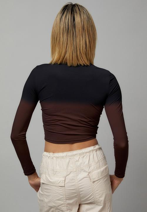 Factorie - Sheer ombre long sleeve top - black/deep mahogany