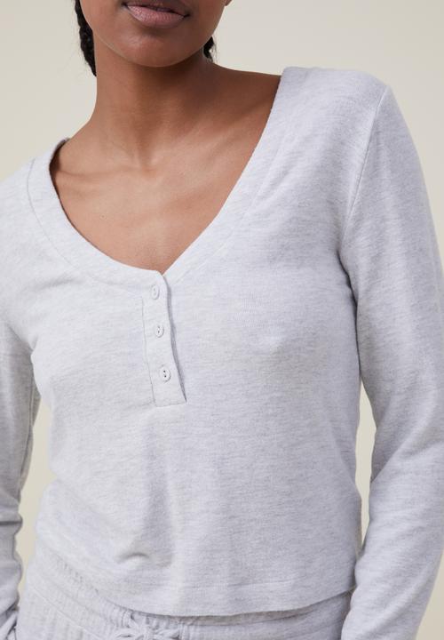 Cotton On - Supersoft long sleeve henley - light grey marle