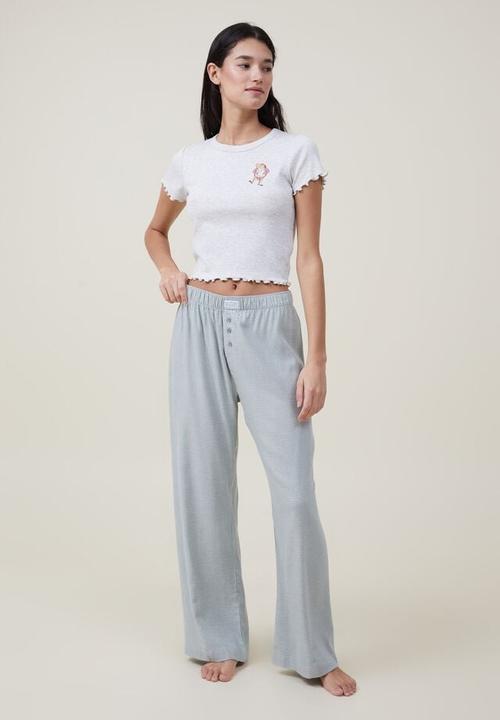 Cotton On - Flannel boyfriend boxer pant - green jasper micro houndstooth 