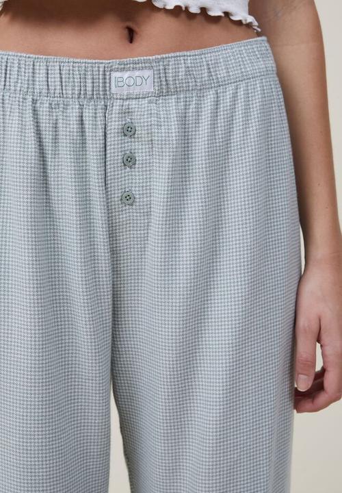 Cotton On - Flannel boyfriend boxer pant - green jasper micro houndstooth 