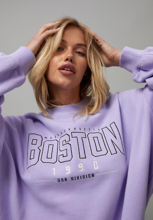 Factorie - Slouchy premium graphic crew - lavender/boston 1990
